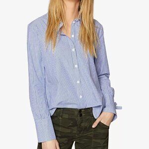 Sanctuary Laced-Back Striped Button Down Cotton Shirt Size Medium